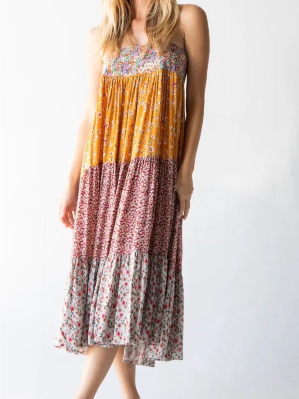 Natural Life Hannah Convertible Tiered Floral Maxi Skirt - Mixed Golden Floral - Picture 2 of 8